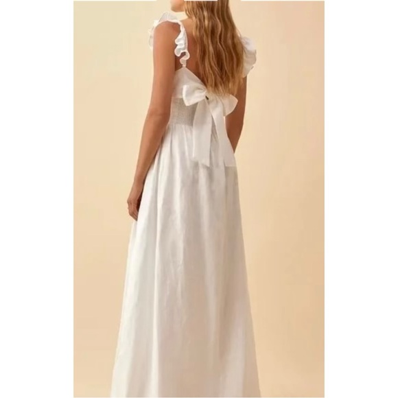 Reformation Vecchio Linen Dress - White Fitted Bodice Tie Back Maxi Dress sz 0